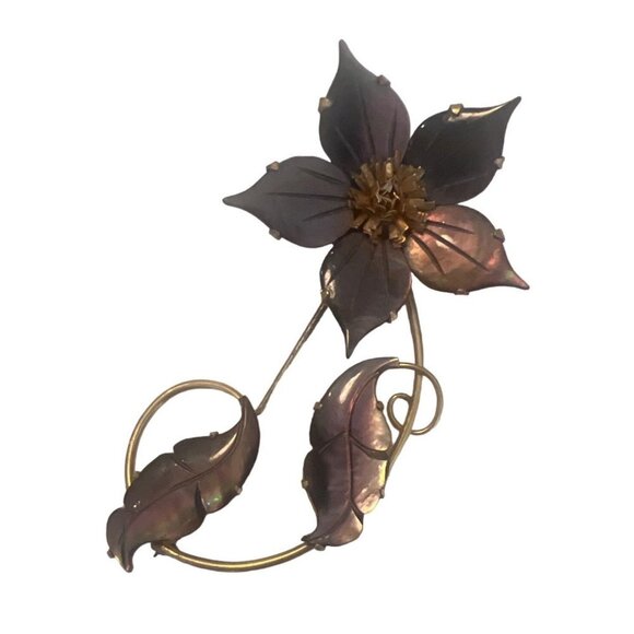 VTG Stunning Ocean Treasures Brooch Mother Of Pearl Flower SIGNED Distinctive - Picture 10 of 11